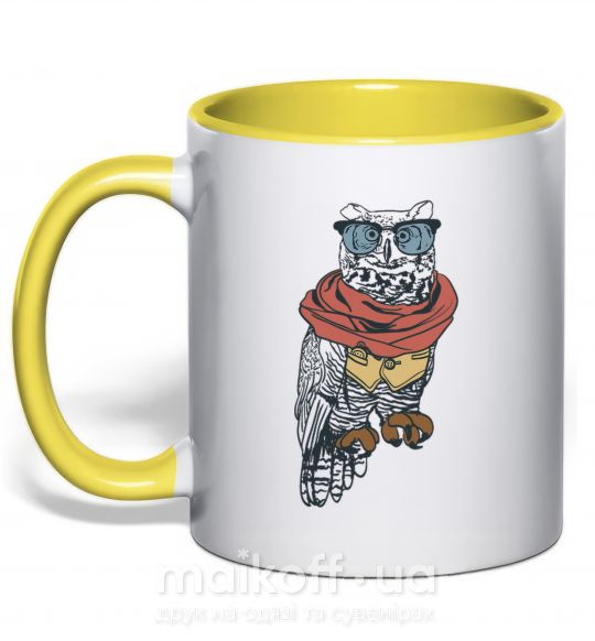 Чашка с цветной ручкой Owl style Солнечно желтый фото