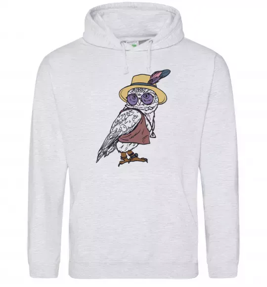 Женская толстовка (худи) Сова в капелюсі Серый меланж фото