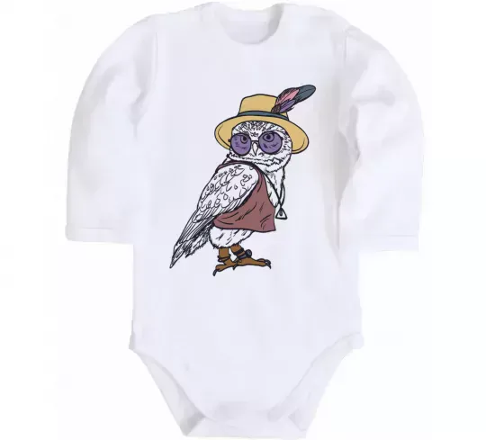 Детский боди Сова в капелюсі Белый фото