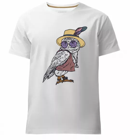 Мужская премиум футболка Сова в капелюсі Белый фото