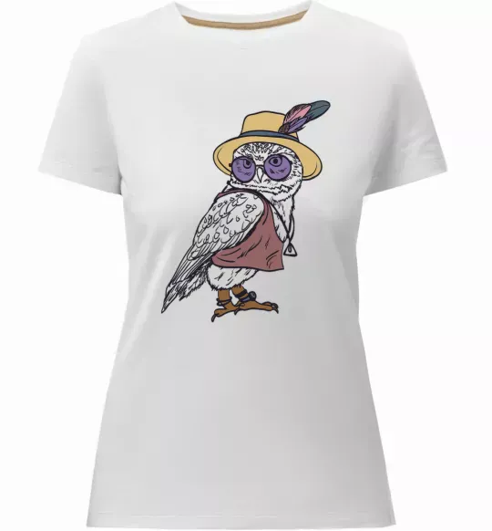 Жіноча преміум футболка Сова в капелюсі Білий фото