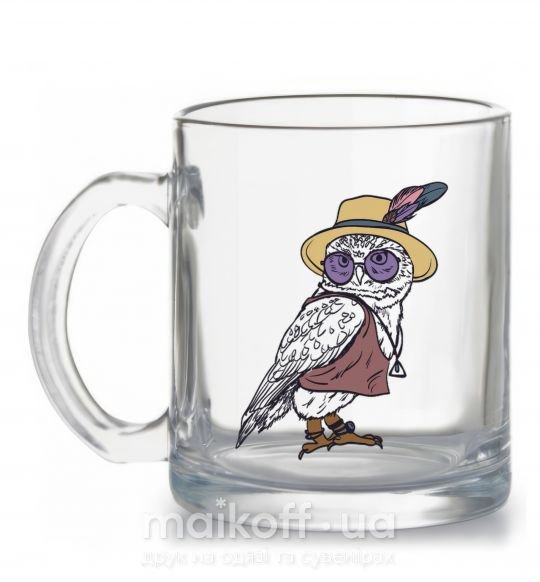 Чашка скляна Сова в шляпе Прозорий фото