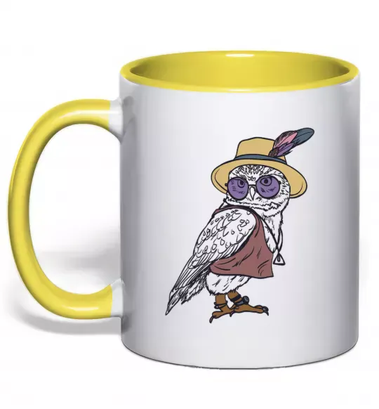 Чашка з кольоровою ручкою Сова в капелюсі Сонячно жовтий фото