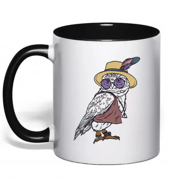 Чашка з кольоровою ручкою Сова в капелюсі Чорний фото