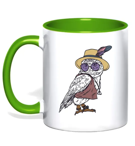 Чашка с цветной ручкой Сова в капелюсі Лаймовый фото
