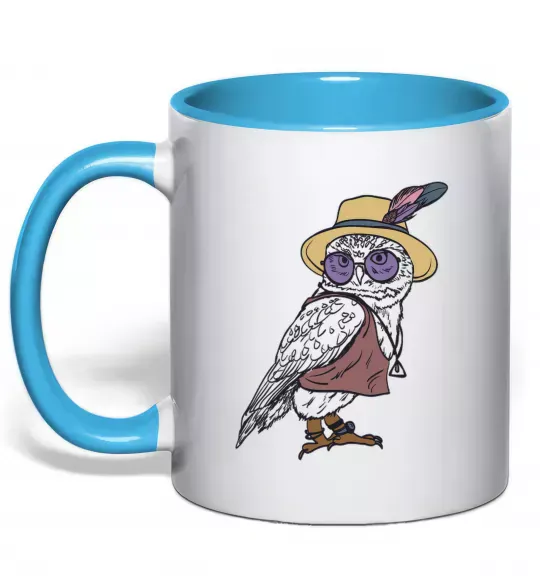 Чашка з кольоровою ручкою Сова в капелюсі Блакитний фото