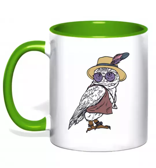Чашка з кольоровою ручкою Сова в капелюсі Зелений фото