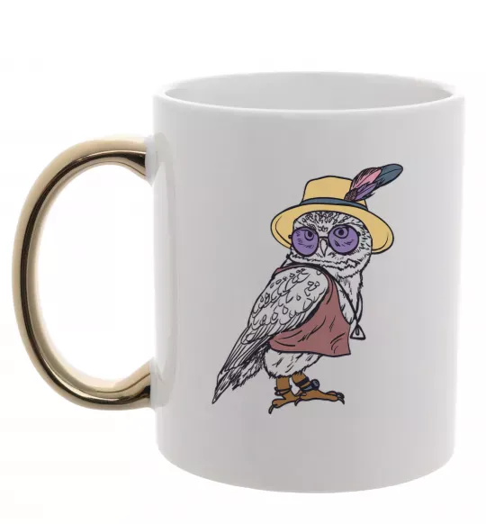 Чашка з кольоровою ручкою Сова в капелюсі Золото фото