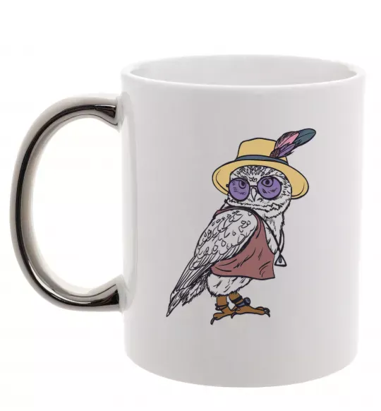 Чашка з кольоровою ручкою Сова в капелюсі Срібло фото