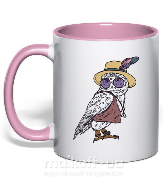Чашка с цветной ручкой Сова в шляпе Нежно розовый фото