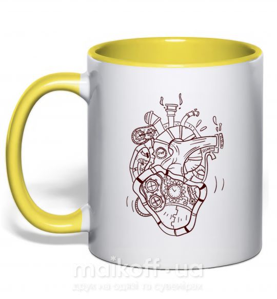 Чашка с цветной ручкой Сердце механическое Солнечно желтый фото