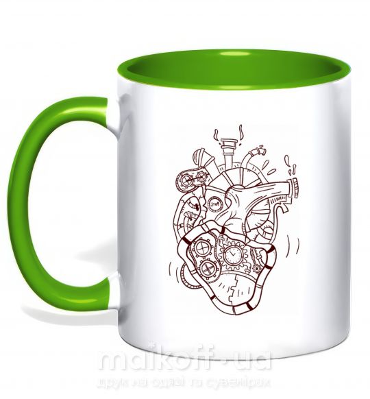 Чашка з кольоровою ручкою Сердце механическое Зелений фото
