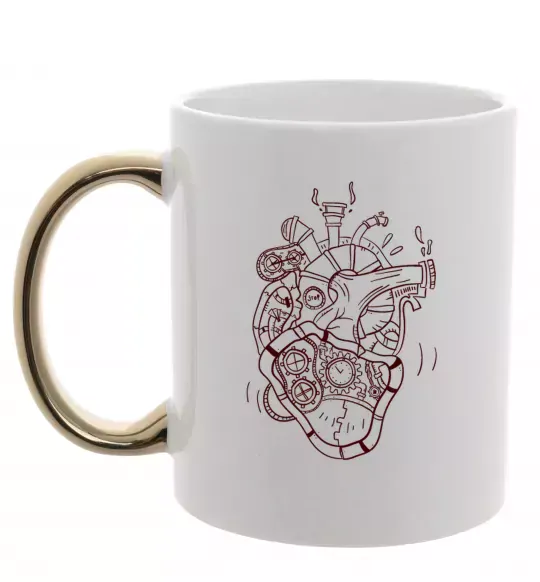 Чашка з кольоровою ручкою Серце механічне Золото фото