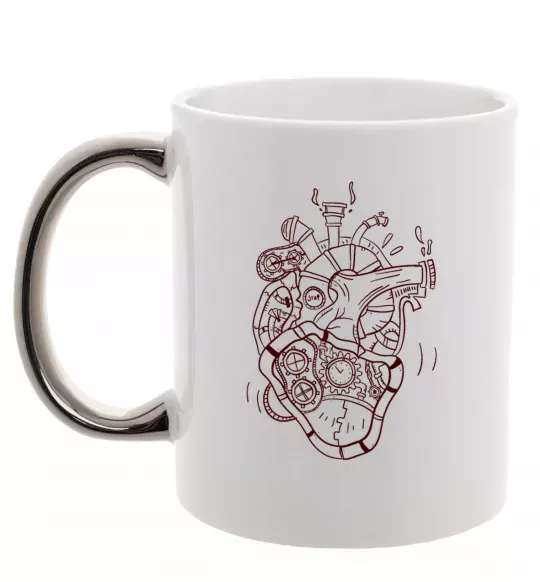 Чашка з кольоровою ручкою Серце механічне Срібло фото