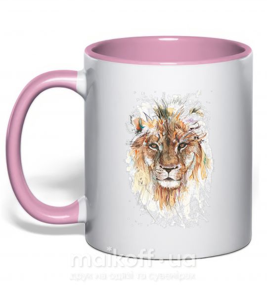 Чашка з кольоровою ручкою Lion paint Ніжно рожевий фото