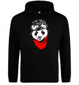 Мужская толстовка (худи) Панда в шоломі Черный фото