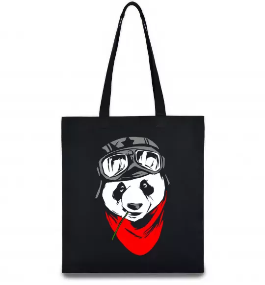 Еко-сумка Панда в шоломі Чорний фото