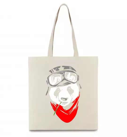 Еко-сумка Панда в шоломі Бежевий фото