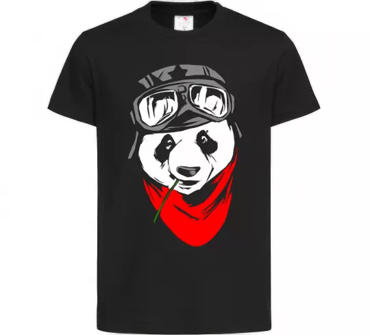 Дитяча футболка Панда в шоломі Чорний фото