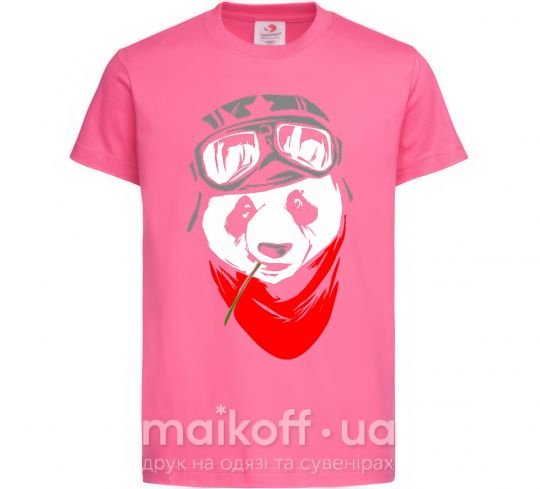 Детская футболка Панда в шлеме Ярко-розовый фото