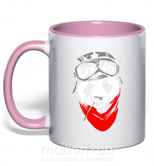 Чашка с цветной ручкой Панда в шлеме Нежно розовый фото