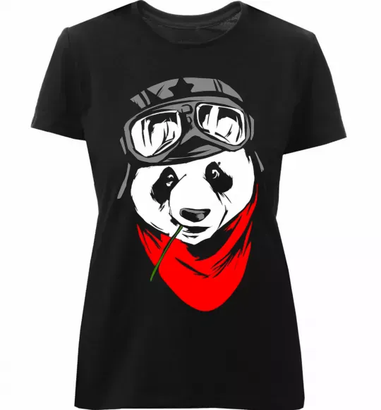 Женская премиум футболка Панда в шоломі Черный фото