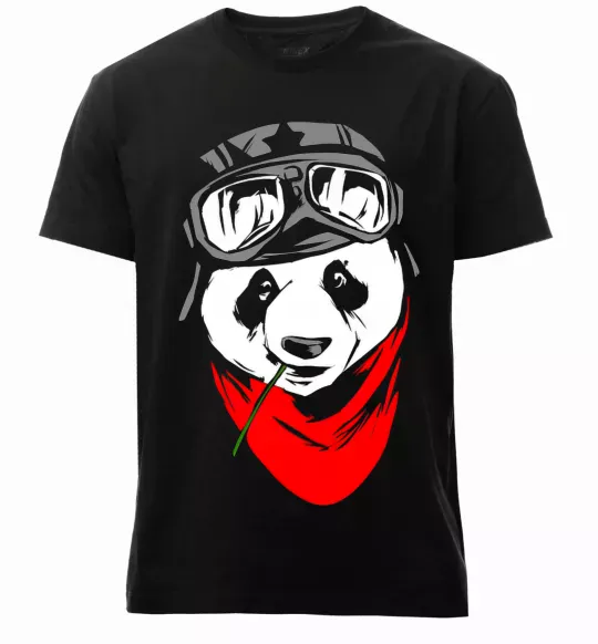 Чоловіча преміум футболка Панда в шоломі Чорний фото