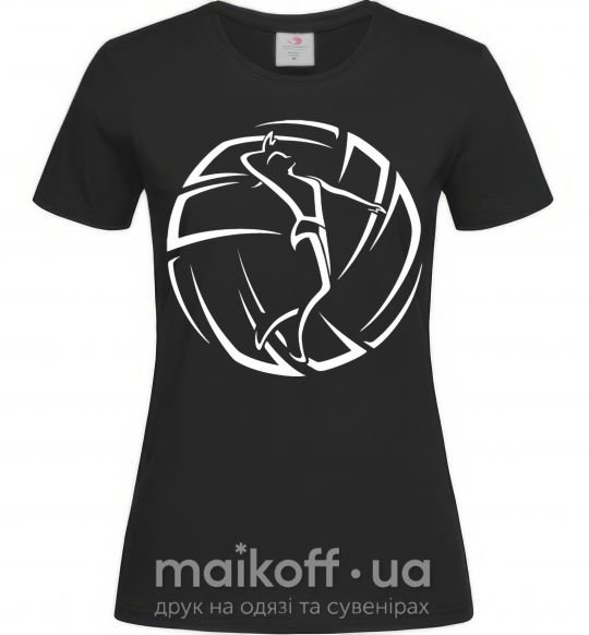 Женская футболка Девушка в волейбольном мяче Черный фото