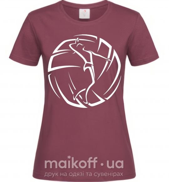 Жіноча футболка Девушка в волейбольном мяче Бордовий фото