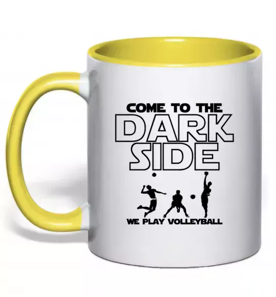 Чашка з кольоровою ручкою We play volleyball Сонячно жовтий фото