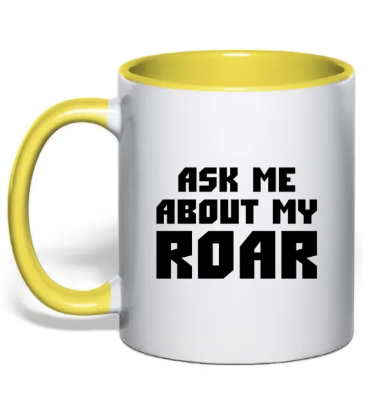 Чашка с цветной ручкой Ask me about my roar Лимонный фото