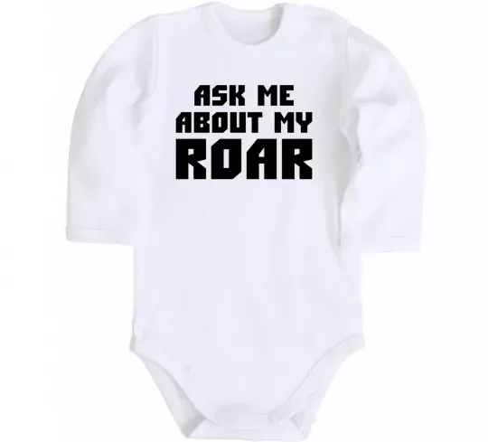 Детский боди Ask me about my roar Белый фото