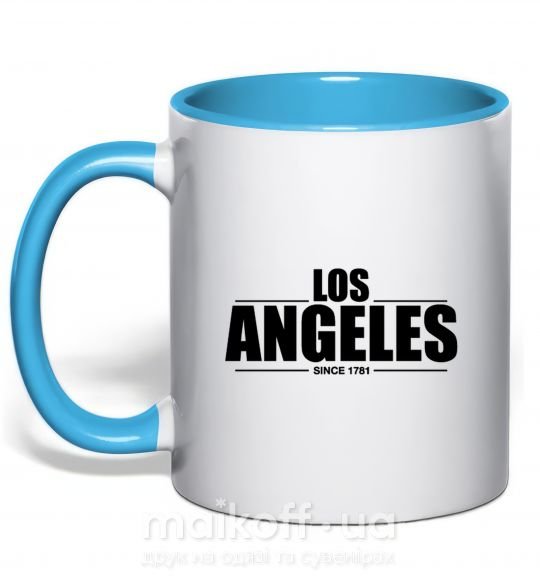 Чашка з кольоровою ручкою Los Angeles since 1781 Блакитний фото