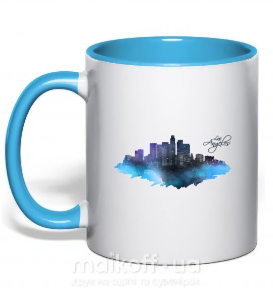 Чашка з кольоровою ручкою LA city Блакитний фото