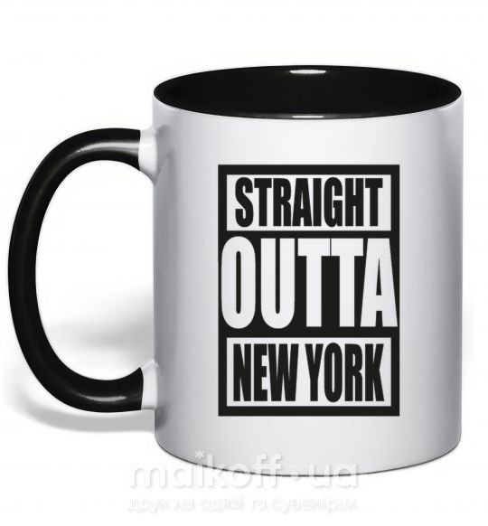 Чашка з кольоровою ручкою Straight outta New York Чорний фото