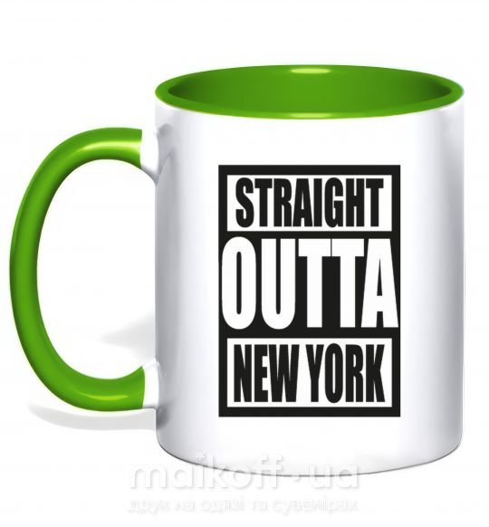 Чашка з кольоровою ручкою Straight outta New York Зелений фото