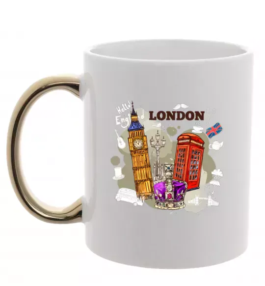 Чашка с цветной ручкой Hello England Золото фото