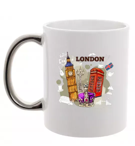 Чашка с цветной ручкой Hello England Серебро фото