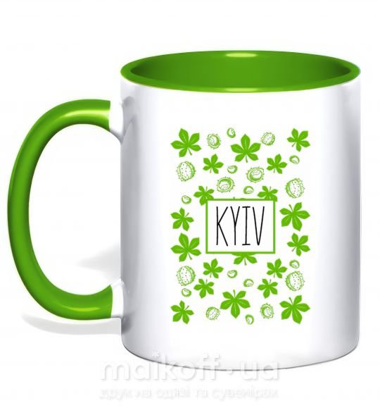 Чашка с цветной ручкой Киев каштаны Зеленый фото