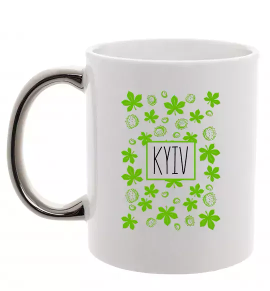 Чашка з кольоровою ручкою Київ каштани Срібло фото