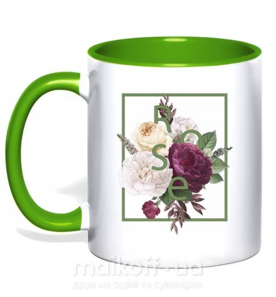 Чашка с цветной ручкой Розы Зеленый фото