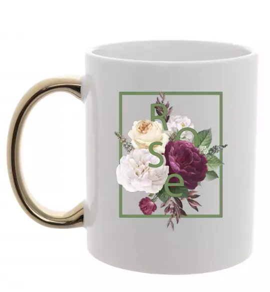 Чашка с цветной ручкой Розы Золото фото