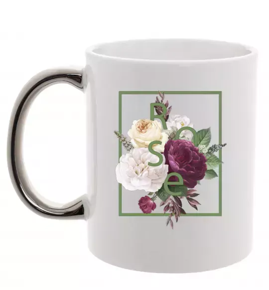 Чашка с цветной ручкой Розы Серебро фото