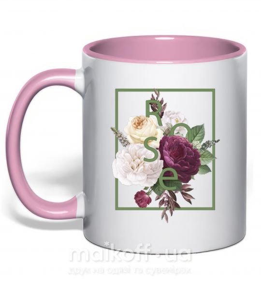 Чашка з кольоровою ручкою Розы Ніжно рожевий фото