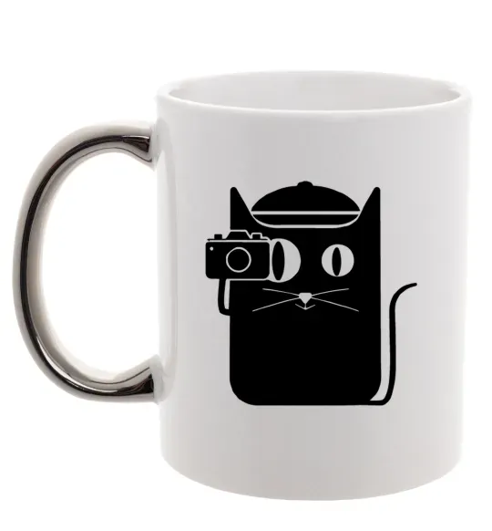 Чашка с цветной ручкой Кото фото Серебро фото