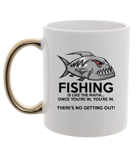 Чашка з кольоровою ручкою Fishing is like the mafia Золото фото
