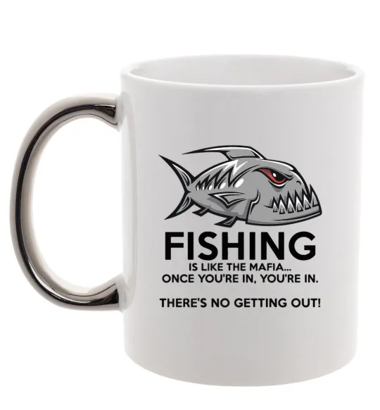 Чашка з кольоровою ручкою Fishing is like the mafia Срібло фото