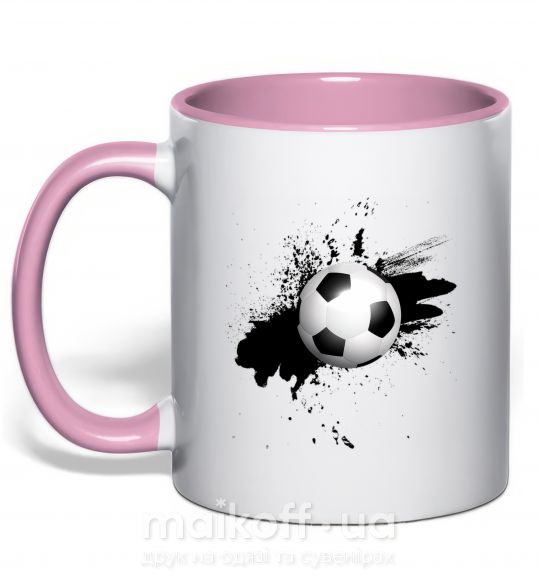 Чашка з кольоровою ручкою Футбольчик брызги Ніжно рожевий фото