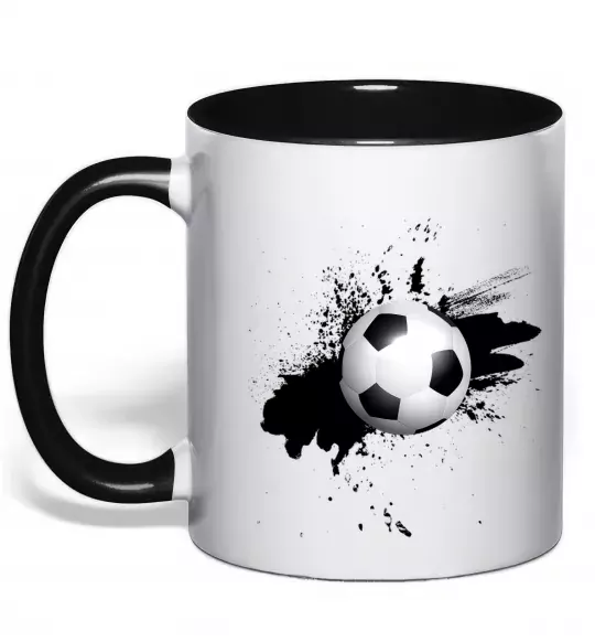 Чашка с цветной ручкой Футбольчик бризки Черный фото