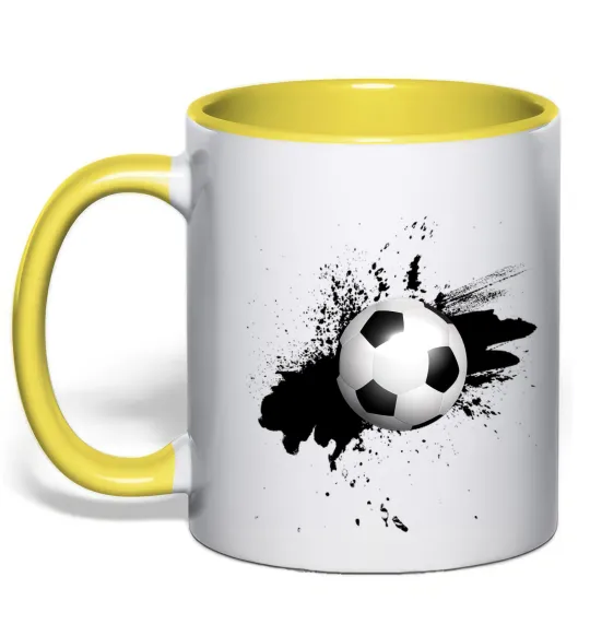 Чашка с цветной ручкой Футбольчик бризки Лимонный фото